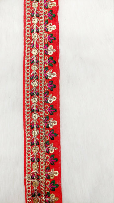 Floral Embroidered Sequin Border Art Silk Trim, Decorative Trim, Indian Sari Border